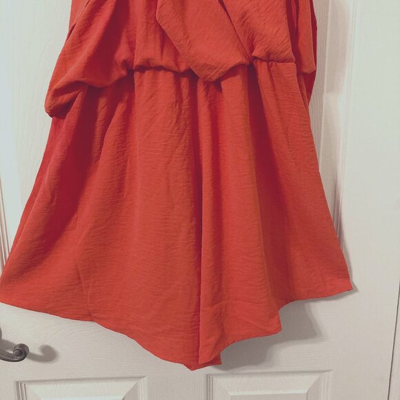 NWT, SZ L, Double Layer Shorty Babydoll Romper, Crushed Matte Satiny Coral - Picture 3 of 3